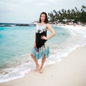 New Women Dress Floral Dress Umbrella Cut Sleeveless Top Tie Dye Maternity Dress